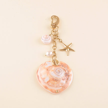 Porte-clé - coquillages naturels, cauri, étoile de mer et perle d'eau douce