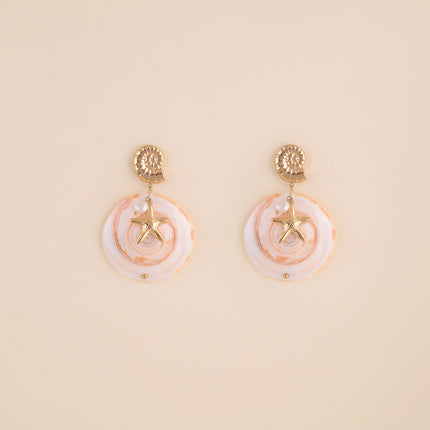 Boucles pendantes - coquillage, perle d'eau douce, étoile de mer et coquillage naturel