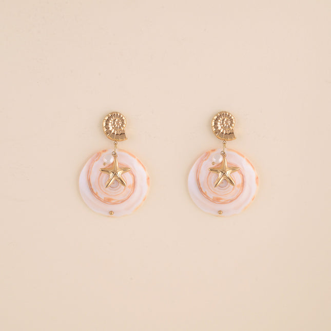Boucles pendantes - coquillage, perle d'eau douce, étoile de mer et coquillage naturel