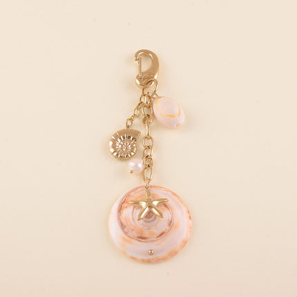 Porte-clé - coquillage naturel, cauri naturel, coquillage, étoile de mer et perle d'eau douce