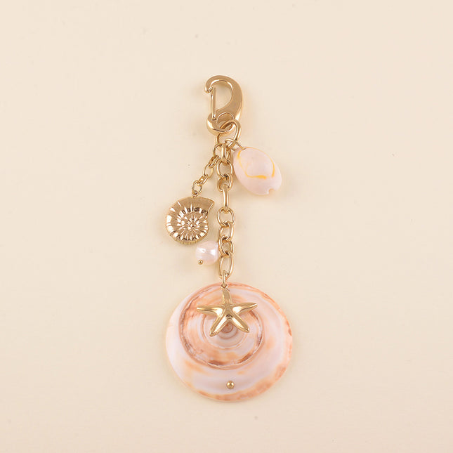 Porte-clé - coquillage naturel, cauri naturel, coquillage, étoile de mer et perle d'eau douce