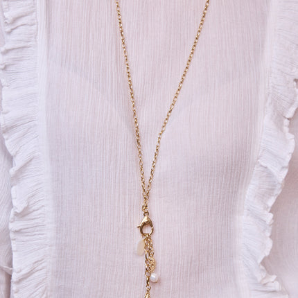 Long necklace - lobster clasp, starfish, mother-of-pearl shell, freshwater pearl and seashell