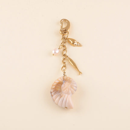 Porte-clé - coquillage en résine, poisson, coquillage et perle d'eau douce