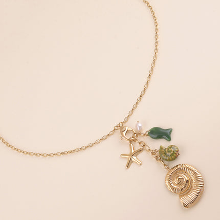 Sautoir - coquillages, étoile de mer, perle d'eau douce, céramique