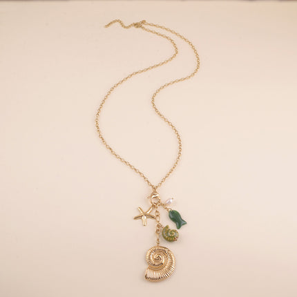 Sautoir - coquillages, étoile de mer, perle d'eau douce, céramique