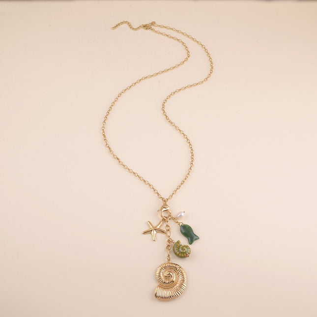 Sautoir - coquillages, étoile de mer, perle d'eau douce, céramique