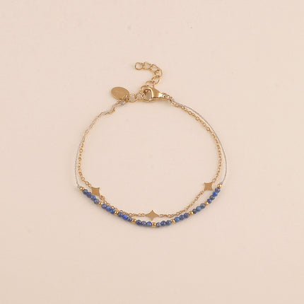 Bracelet 2 rangs - cordon et pierres naturelles, pampilles losanges