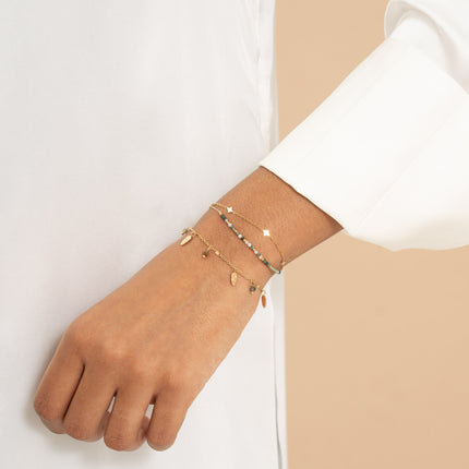 Bracelet 2 rangs - cordon et pierres naturelles, pampilles losanges