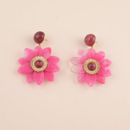 Boucles pendantes - cabochon et fleur en résine