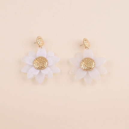Boucles pendantes - rond martelé et fleur en résine