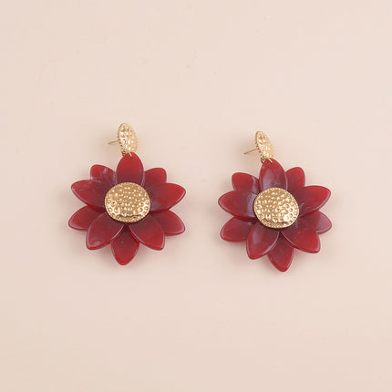 Boucles pendantes - rond martelé et fleur en résine