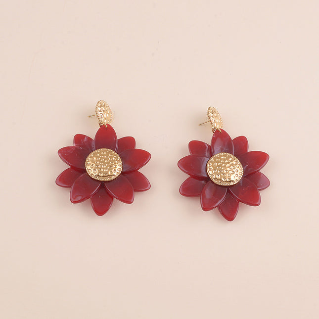 Boucles pendantes - rond martelé et fleur en résine