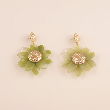 Boucles pendantes - rond martelé et fleur en résine