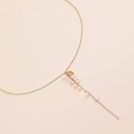 Collier Y - perles d'eau douce et feuillage