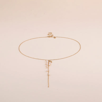 Collier Y - perles d'eau douce et feuillage
