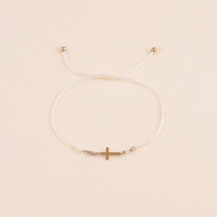 Bracelet sur cordon - fermoir coulissant, pierres naturelles et croix religieuse