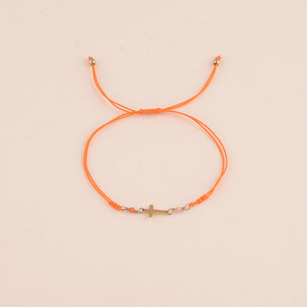 Bracelet sur cordon - fermoir coulissant, pierres naturelles et croix religieuse