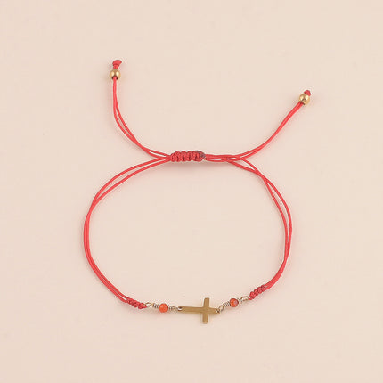 Bracelet sur cordon - fermoir coulissant, pierres naturelles et croix religieuse