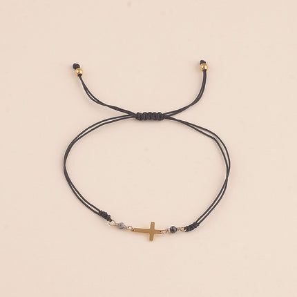 Bracelet sur cordon - fermoir coulissant, pierres naturelles et croix religieuse