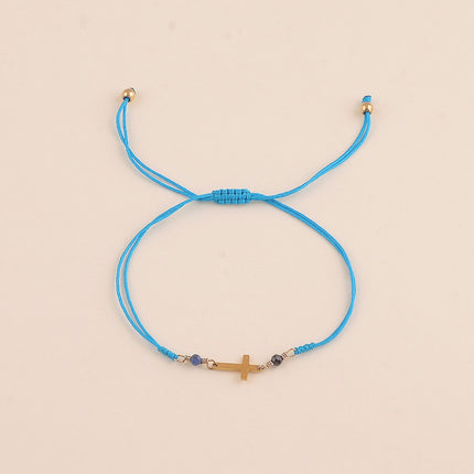 Bracelet sur cordon - fermoir coulissant, pierres naturelles et croix religieuse