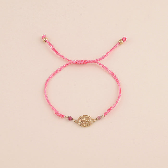 Bracelet sur cordon - fermoir coulissant, pierres naturelles et la Madone