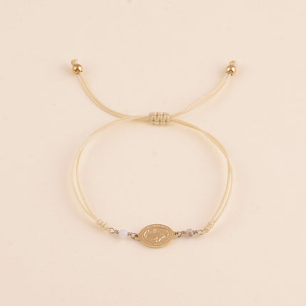 Bracelet sur cordon - fermoir coulissant, pendentif la Madone, pierres naturelles