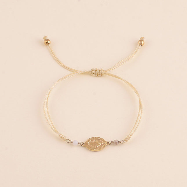 Cord bracelet - sliding clasp, Madonna pendant, natural stones