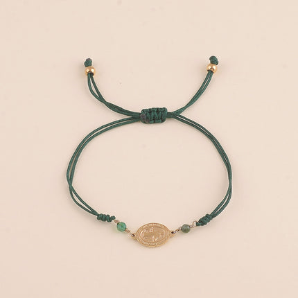 Bracelet sur cordon - fermoir coulissant, pendentif la Madone, pierres naturelles