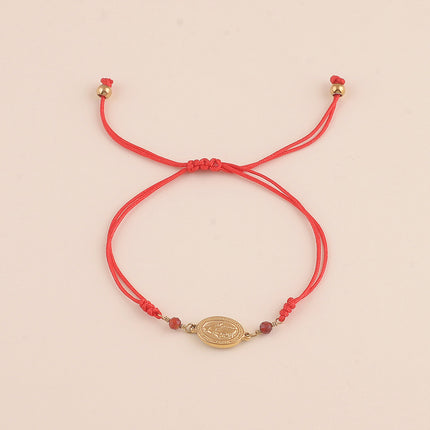 Bracelet sur cordon - fermoir coulissant, pendentif la Madone, pierres naturelles