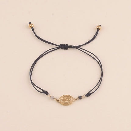 Bracelet sur cordon - fermoir coulissant, pendentif la Madone, pierres naturelles