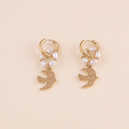 Créoles - anneau de perles d'eau douce et oiseau