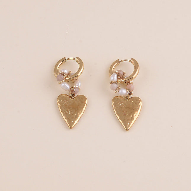 Créoles - anneau de perles d'eau douce et pierres naturelles, coeur