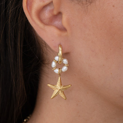 Hoop earrings - freshwater pearl, starfish