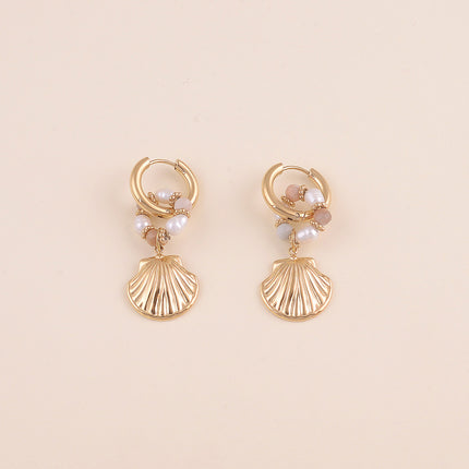Créoles - anneau de pierres naturelles, perles d'eau douce et coquillage