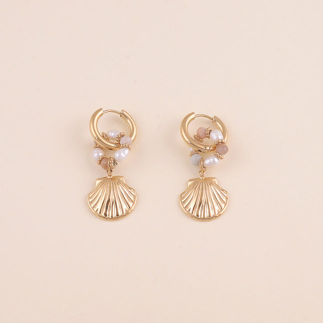 Créoles - anneau de pierres naturelles, perles d'eau douce et coquillage