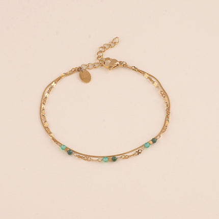 Bracelet - 2 rangs, maille serpent fine et maille motif infini avec pierres naturelles