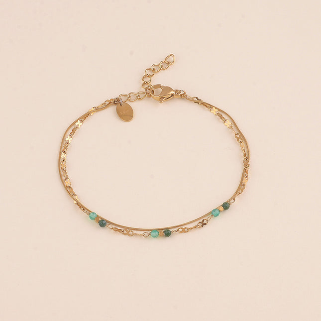 Bracelet - 2 rangs, maille serpent fine et maille motif infini avec pierres naturelles