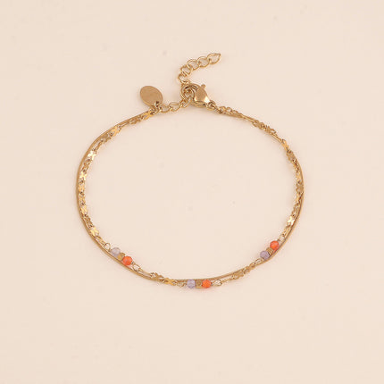 Bracelet - 2 rangs, maille serpent fine et maille motif infini avec pierres naturelles