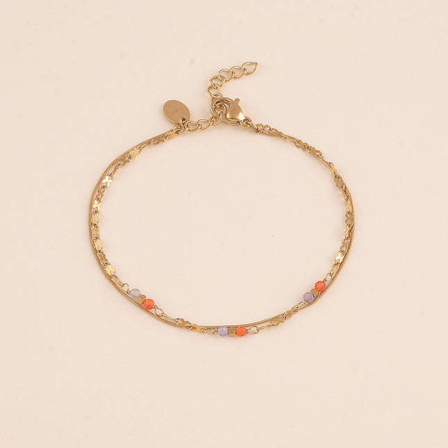 Bracelet - 2 rangs, maille serpent fine et maille motif infini avec pierres naturelles