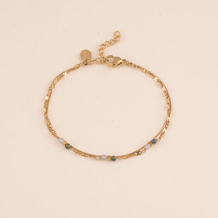Bracelet - 2 rangs, maille serpent fine et maille motif infini avec pierres naturelles