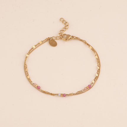 Bracelet - 2 rangs, maille serpent fine et maille motif infini avec pierres naturelles