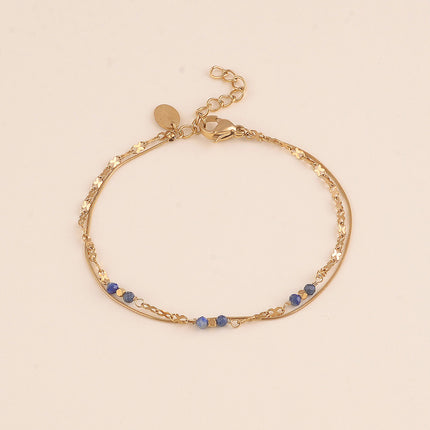 Bracelet - 2 rangs, maille serpent fine et maille motif infini avec pierres naturelles