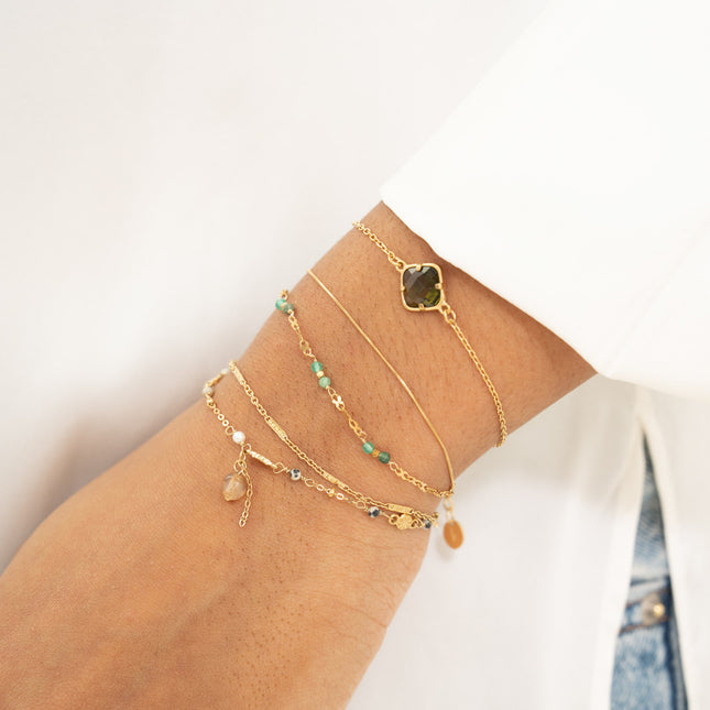 Bracelet - 2 rangs, maille serpent fine et maille motif infini avec pierres naturelles