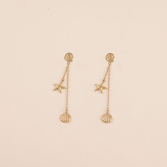 Boucles pendantes - chaînes pendantes, coquillages et étoile de mer