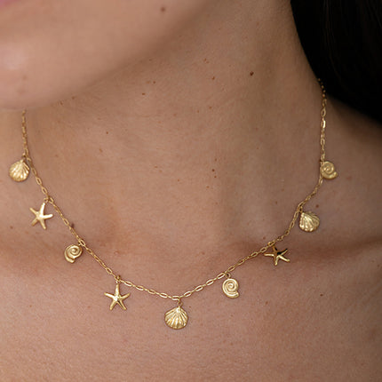 Necklace - starfish and seashell charms