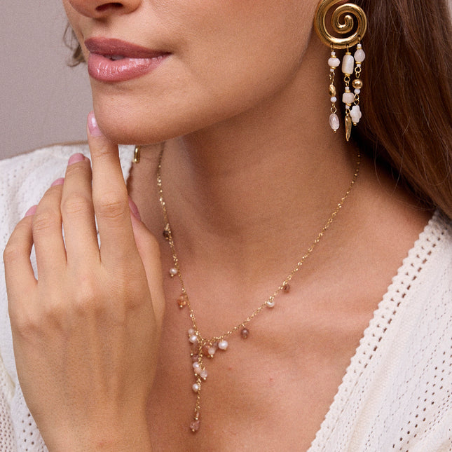 Y-shaped necklace - freshwater pearls and natural stones