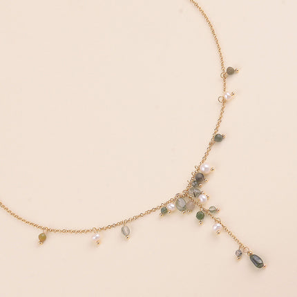 Collier Y - perles d'eau douce et pierres naturelles