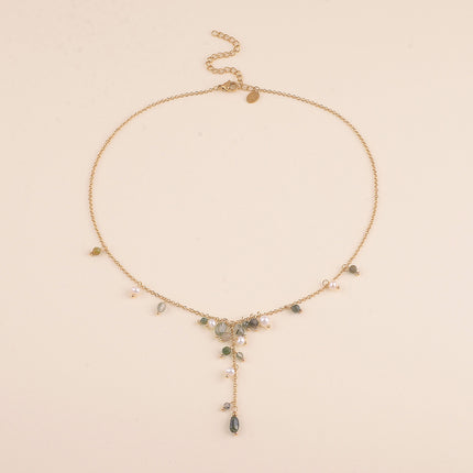 Collier Y - perles d'eau douce et pierres naturelles