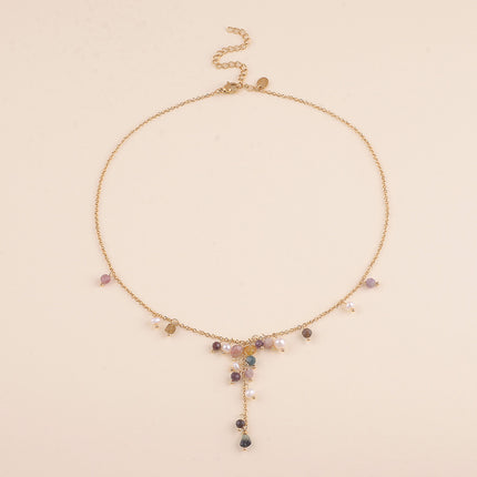Collier Y - perles d'eau douce et pierres naturelles