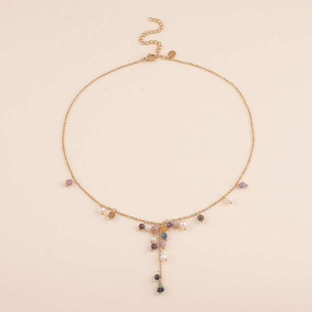 Collier Y - perles d'eau douce et pierres naturelles